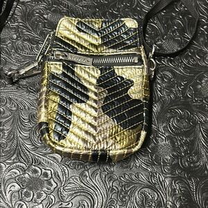 ISCREAM Gold and Black Chevron Crossbody Bag NWOT